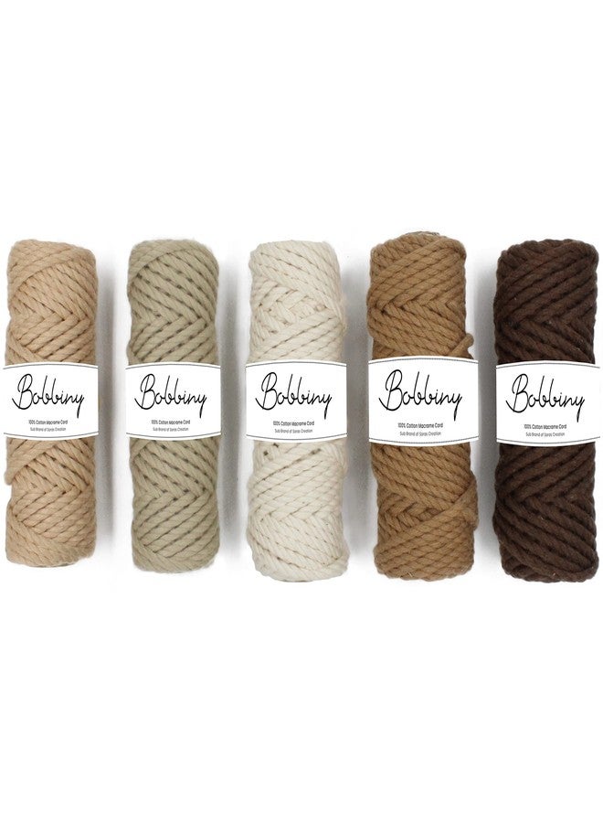 BOBBINY 3Ply Twisted Macrame Cotton Cord Dori(Each Color 3Mm 20 Meter)Thread for Macrame Diy & Other Projects_Light Brown Chiku Dark Brown Chocolate Off White., 5 Roll - Image 1